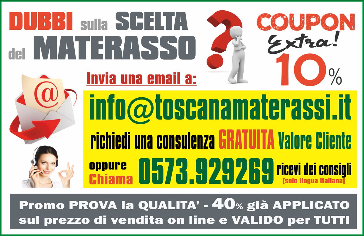 ToscanaMat1978's tweet photo. Nella scelta del materasso è essenziale selezionare il prodotto giusto per le proprie esigenze fisiche e mentali.
Richiedi una consulenza gratuita a Monica o Ilaria con noi da 30 anni e professionalmente capace di indicarti la soluzione ideale e ricevi uno sconto extra del 10%. https://t.co/bc0UGqVUgw