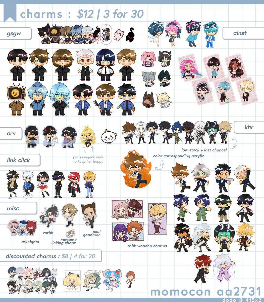 415x2's tweet photo. my catalogue for momocon! find me at aa2731 with candlespills. i made a bunch of new stuff this time: alnst, orv, gsgw, link click + more, hope to see you there! #momocon2026 https://t.co/x6nGE9AKea