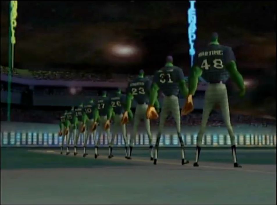 StoneAgeGamer's tweet photo. #HotTip
If, for some reason, you're playing All-Star Baseball '99 for N64, go to the cheat menu and enter the code ATEMYBUIK. You can now play on Alienopolis Park with a bunch of aliens! Have fun! https://t.co/d49a5ZCHte