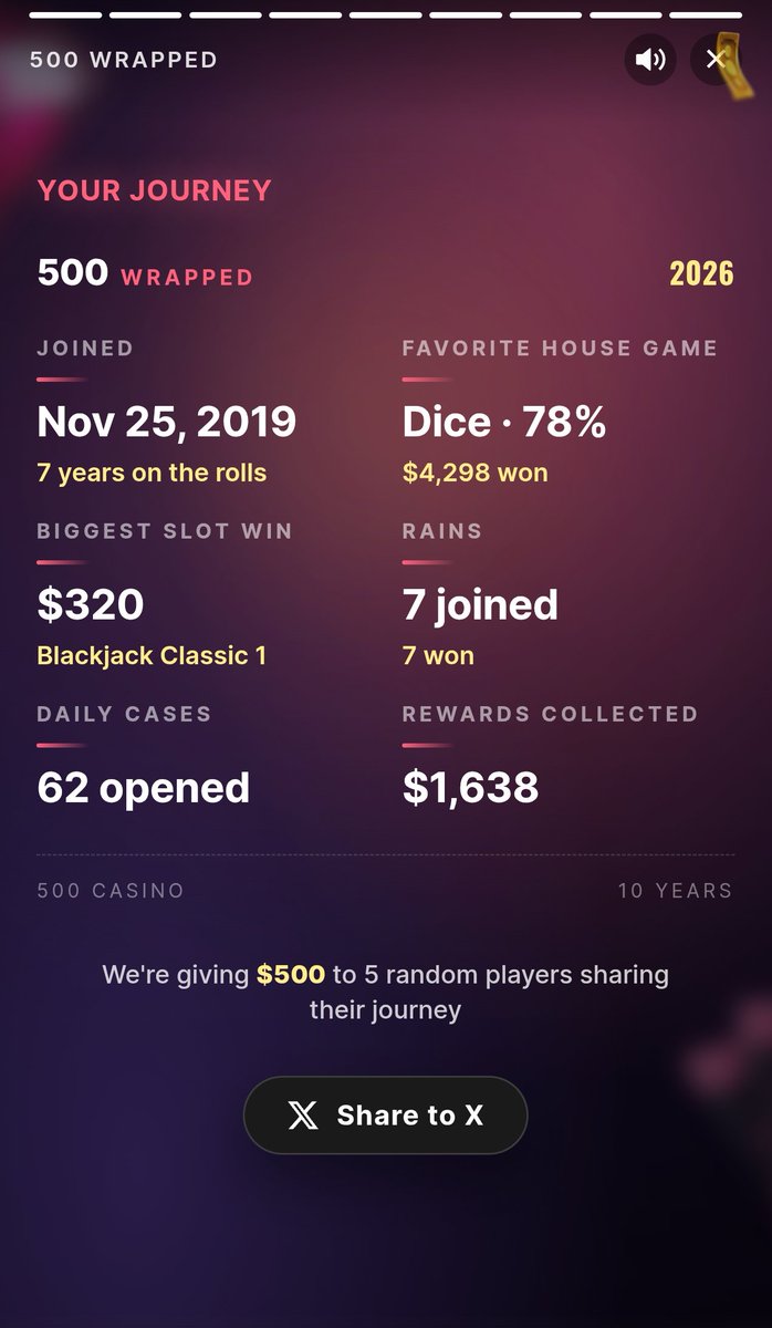 itskestarrd's tweet photo. My @500Casino #500Wrapped — 10 years in the making 🎰 https://t.co/wRFtsKeqMJ