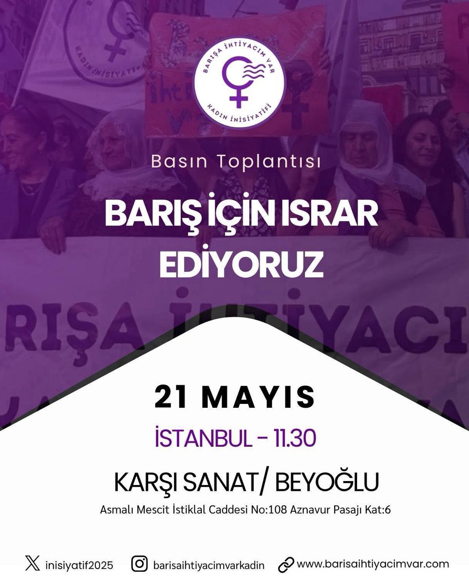 inisiyatif2025's tweet photo. Barış için sözümüzü büyütüyoruz.
Barışa İhtiyacım Var Kadın İnisiyatifi olarak birçok ilde eş zamanlı buluşuyoruz.

Tüm kadınları basın toplantılarımıza çağırıyoruz. https://t.co/qLJI6uLwxU