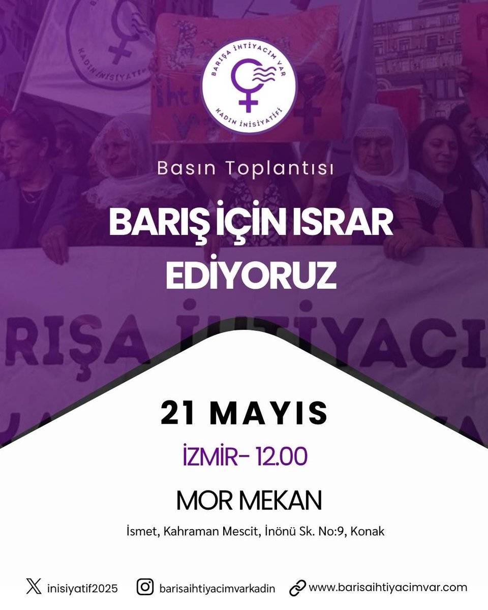 inisiyatif2025's tweet photo. Barış için sözümüzü büyütüyoruz.
Barışa İhtiyacım Var Kadın İnisiyatifi olarak birçok ilde eş zamanlı buluşuyoruz.

Tüm kadınları basın toplantılarımıza çağırıyoruz. https://t.co/qLJI6uLwxU