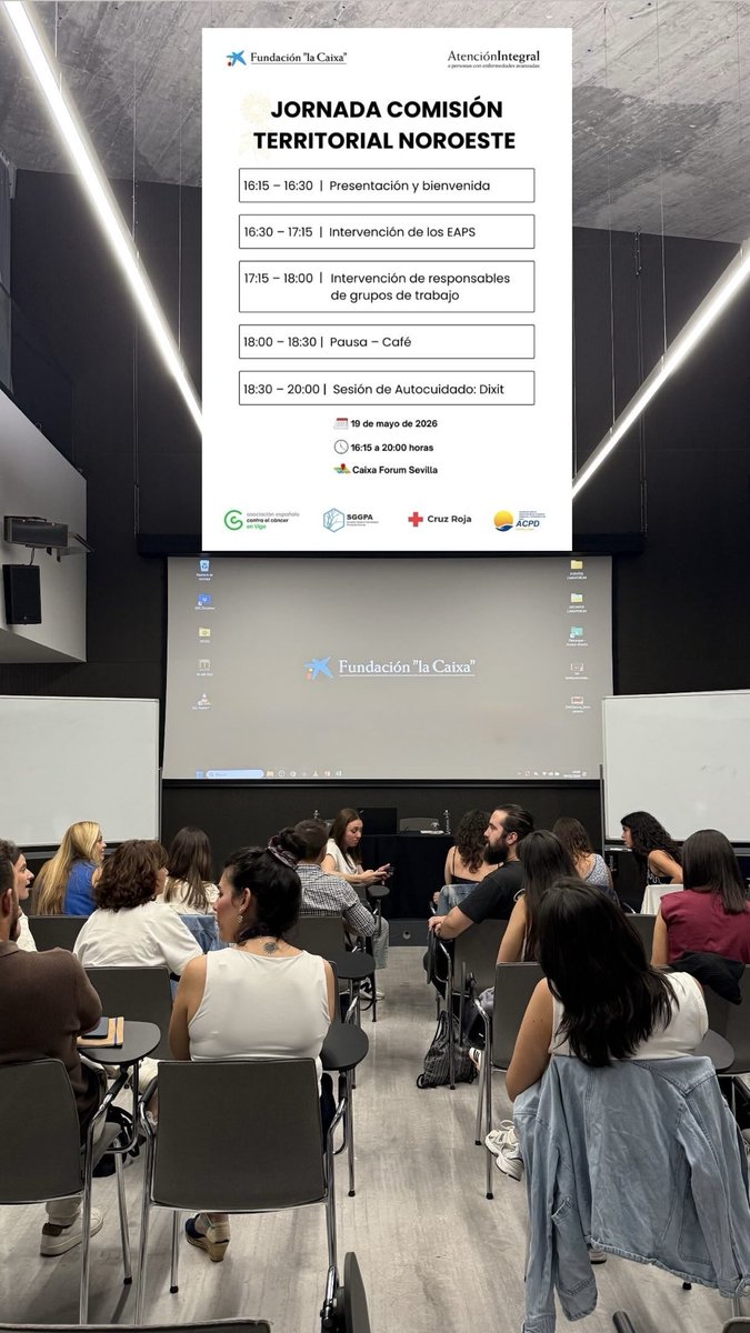 meldamr's tweet photo. Apunto de empezar las jornadas de la @NoroesteEaps del programa para la atención integral @FundlaCaixa 💙 #EAPS #FinaldeVida #FundaciónlaCaixa #EnfermedadesAvanzadas #AtencionIntegral https://t.co/j1RyFoR2FM
