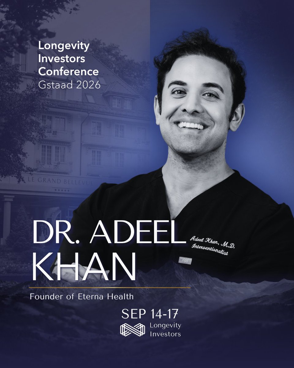 Longevity_Inv's tweet photo. Dr. Adeel Khan was the first physician to combine multiple advanced cell therapies in clinical practice. Years before it became standard.

Stem cell technology, peptide therapy, regenerative medicine, precision diagnostics. Founder of Eterna Health.

The physician royalty, world champions, and figures like @TonyRobbins  and @chrishemsworth  choose.

Confirmed for #LIC2026: https://t.co/OxSniE46yJ