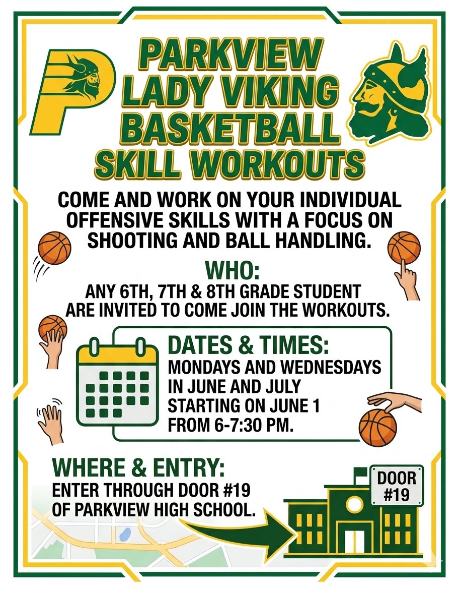 ParkviewBBALL's tweet photo. We are inviting any future Lady Viking Player to join our summer workouts this year. https://t.co/cQnPh4uFjH