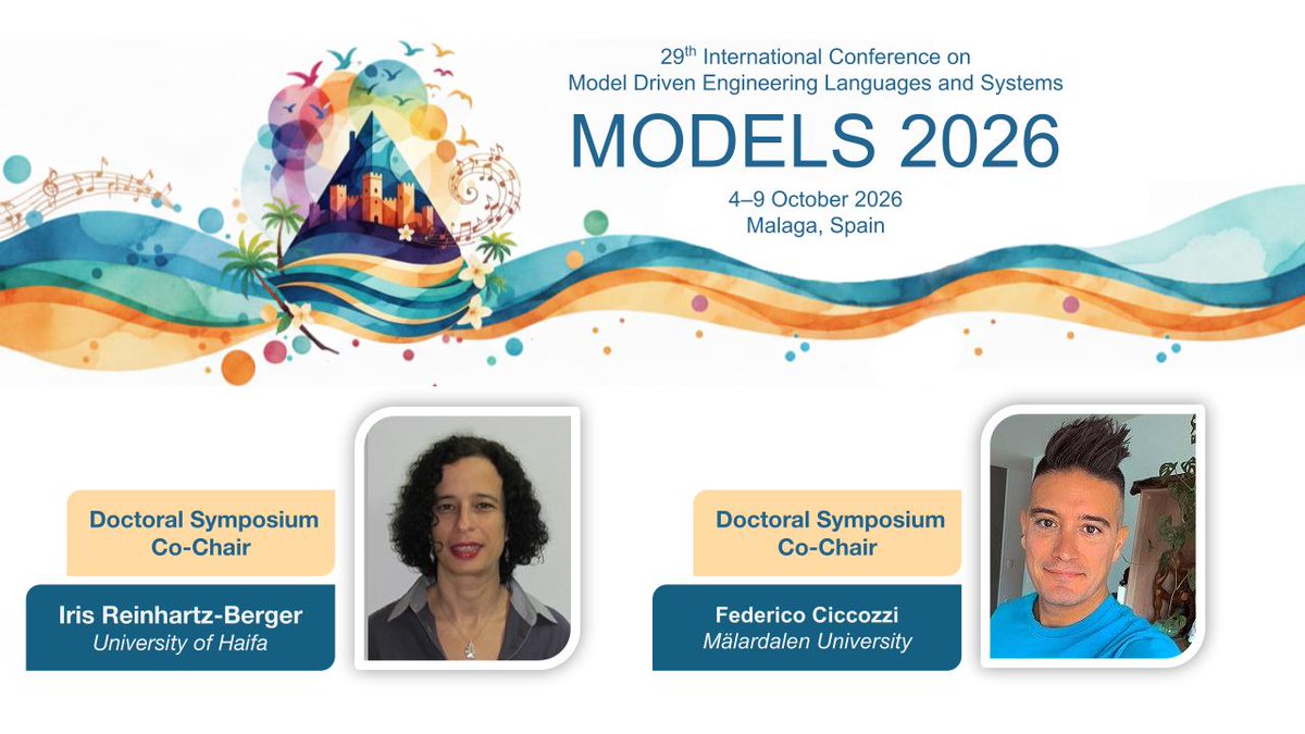 modelsconf's tweet photo. 📢 Introducing Iris Reinhartz-Berger and Federico Ciccozzi as the Doctoral Symposium Co-Chairs of #MODELS2026.

They will lead the Doctoral Symposium program, supporting the conference experience.

Glad to have them on board!

#MODELS26 #MODELSConference #DoctoralSymposium https://t.co/27KtCmXTwG