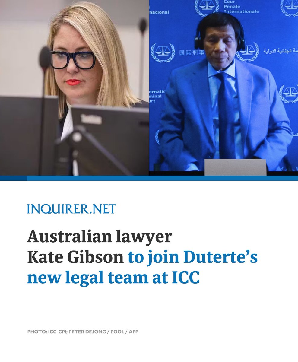 inquirerdotnet's tweet photo. Kate Gibson, another defense lawyer who was part of the legal group that scored an acquittal for a former Congolese vice president, will join former President Rodrigo Duterte’s legal team.

READ MORE: https://t.co/0ZdWODp7Jh https://t.co/SRqudONcnw