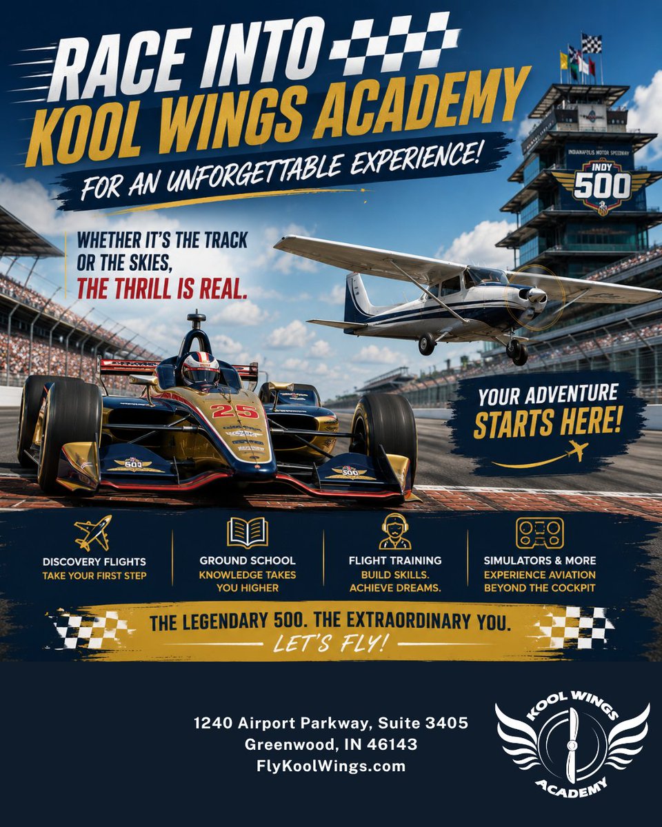FlyKoolWings's tweet photo. 🏁✈️ Race into Kool Wings Academy for an unforgettable experience:
✈️ Discovery Flights
📚 Ground School
🧑‍✈️ Flight Training
🖥️ Simulators &amp; More https://t.co/6xvbuTPKog