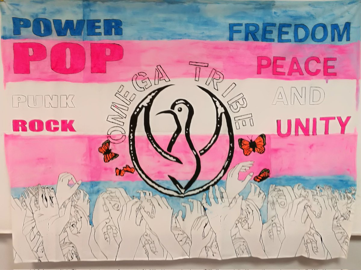 brianfinks69's tweet photo. Well projects done.. Hung up on wall at art club today 😎 #myartwork #punk #diypunk #worldturnsdayglo #transrights https://t.co/GpNFUd1wew