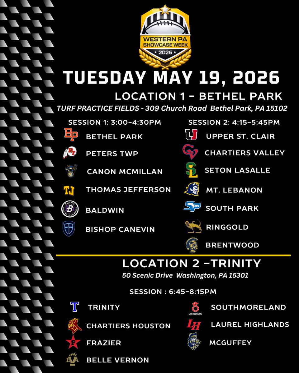 CHBucsFootball's tweet photo. Chartiers-Houston will be at Trinity for Day 2 of the Western PA Showcase! https://t.co/6SfrNr4PLi