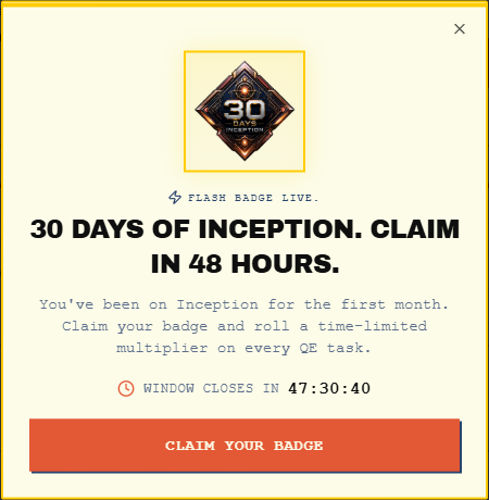 database_eth's tweet photo. I just claimed the 30 Days of Inception Flash Badge — ⚡ 1.25x QE multiplier locked in. @dac_chain

Join the testnet → https://t.co/PTPwlpOmG0 https://t.co/pghYUiVFLc