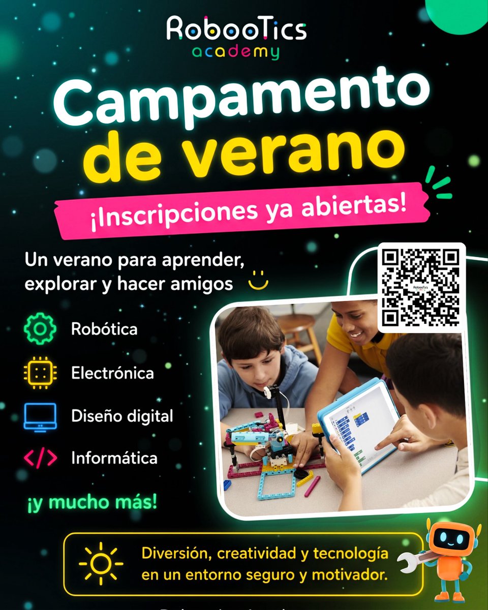 robootics_'s tweet photo. 🚀 ¡POR FIN LLEGARON NUESTROS CAMPAMENTOS DE VERANO! ☀️🤖

Después de muchísimo tiempo pidiéndonoslo… ¡abrimos inscripciones para una experiencia única donde aprender y divertirse van de la mano! 💡✨

📣 ¡Las inscripciones ya están abiertas!
https://t.co/kL1199zmEX https://t.co/PUV07qaMOv