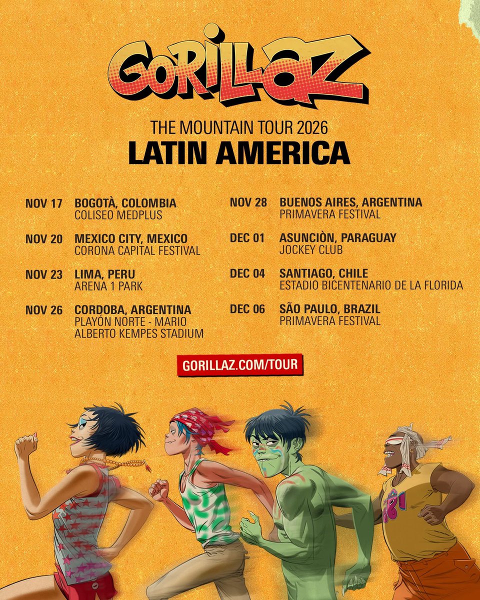 DamonUnofficial's tweet photo. The Mountain Tour Latin America 2026
via @gorillaz https://t.co/0I1ebobuDK