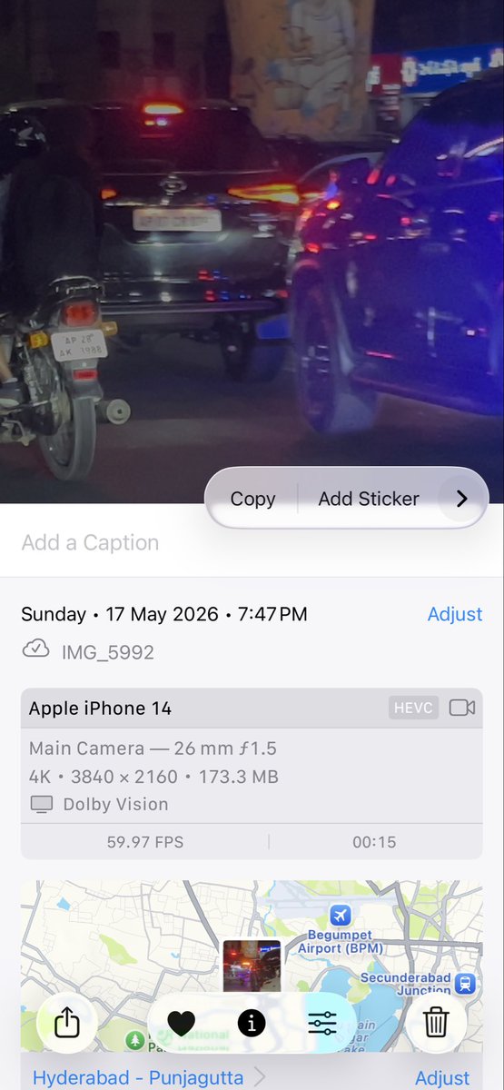 surya3887's tweet photo. Same car number spotted on two vehicles.Looks something wrong,also seeing close to 9K challans issued on this number. Kindly look into this issue. @HYDTP @hydcitypolice @CYBTRAFFIC @TelanganaCOPs @insptr_begumpet 
Number: AP 07 CR 0393 
17th May 7:45PM
Banjarahills to Punjaguta https://t.co/WRNwnOaREL