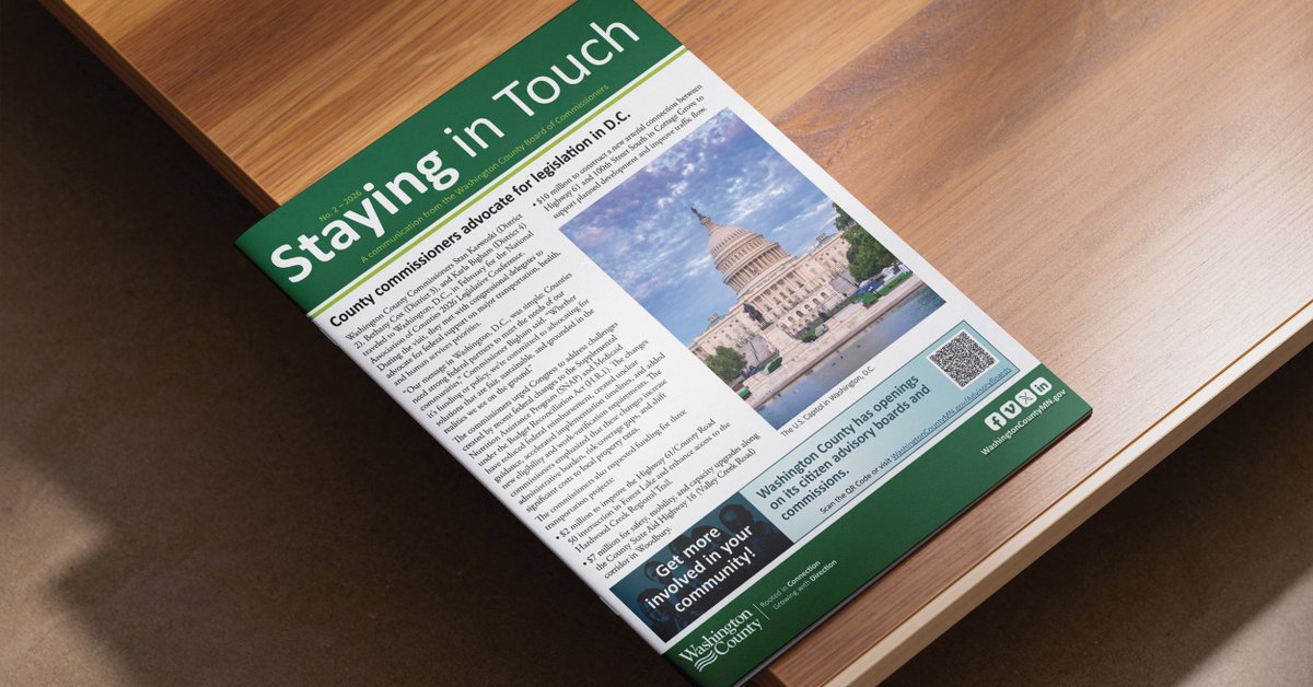 WashingtonCoMN's tweet photo. The latest issue of Washington County's newsletter, Staying in Touch, is now available online at https://t.co/YZoiY1p4LY. The newsletter is also mailed to community members. https://t.co/wIM7KRhF5D
