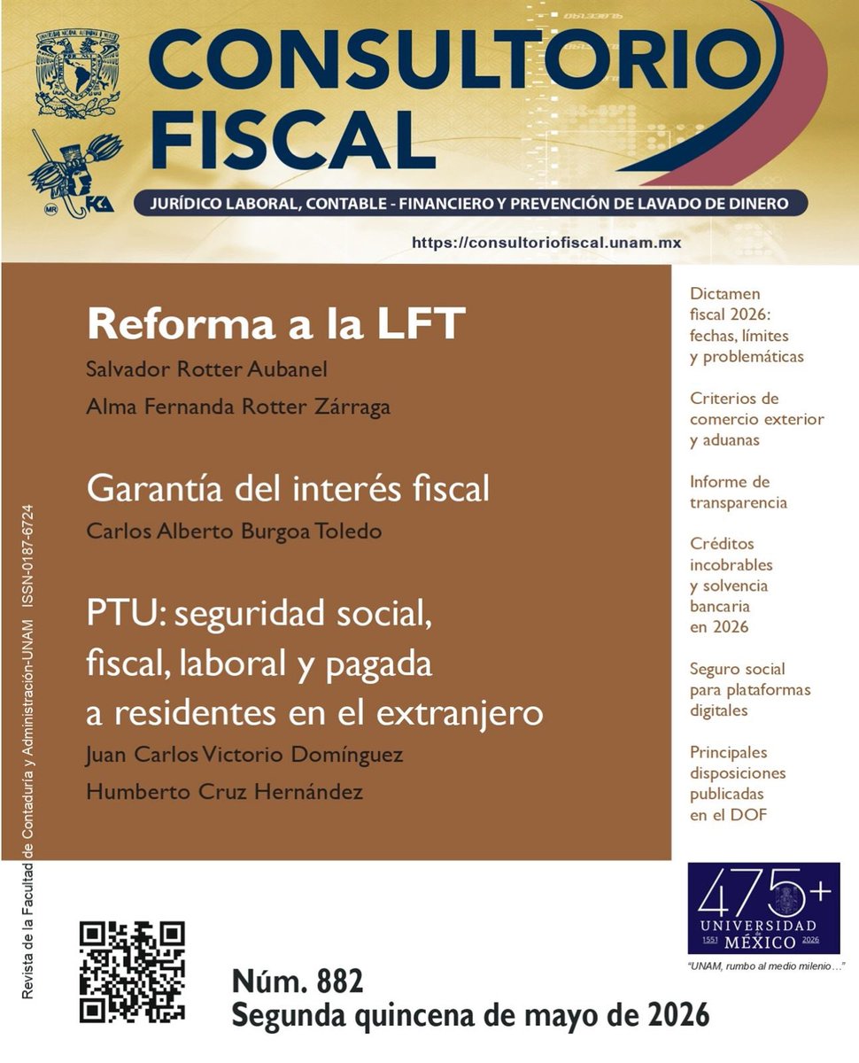 FCAUNAMOFICIAL's tweet photo. ¡Consulta el ejemplar Consultorio Fiscal 882!✨

📚Para suscripciones y renovaciones, escribe a:
publishing_ti@fca.unam.mx https://t.co/tKJZ9qZ83Y