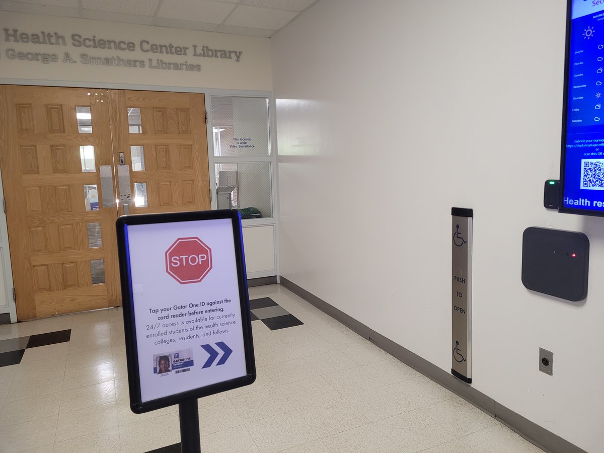 UFHSCL's tweet photo. 24/7 access to the second floor is available to UF students currently enrolled in any of the six Health Science Center colleges, UF Health Residents and Fellows. Be sure to tap your GatorOne ID when entering and exiting the 2nd floor after operating hours. @uflib #TuesdayTips https://t.co/u9t52PMnKe