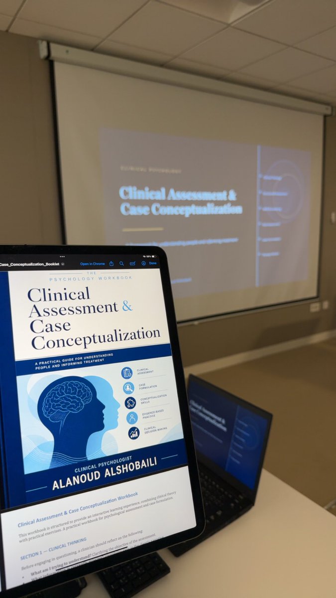 anoudalshobaili's tweet photo. قدمت اليوم محاضرة لطالبات علم النفس الإكلينيكي بجامعة الأميرة نورة بعنوان:

Clinical Assessment &amp; Case Conceptualization

وركزنا على الانتقال من "وصف الأعراض" إلى التفكير الكلينكي وصياغة الحالة النفسية بشكل متكامل وربط الجوانب النفسية والأنماط بالتدخل العلاجي المناسب https://t.co/kY5Jv3Xw32