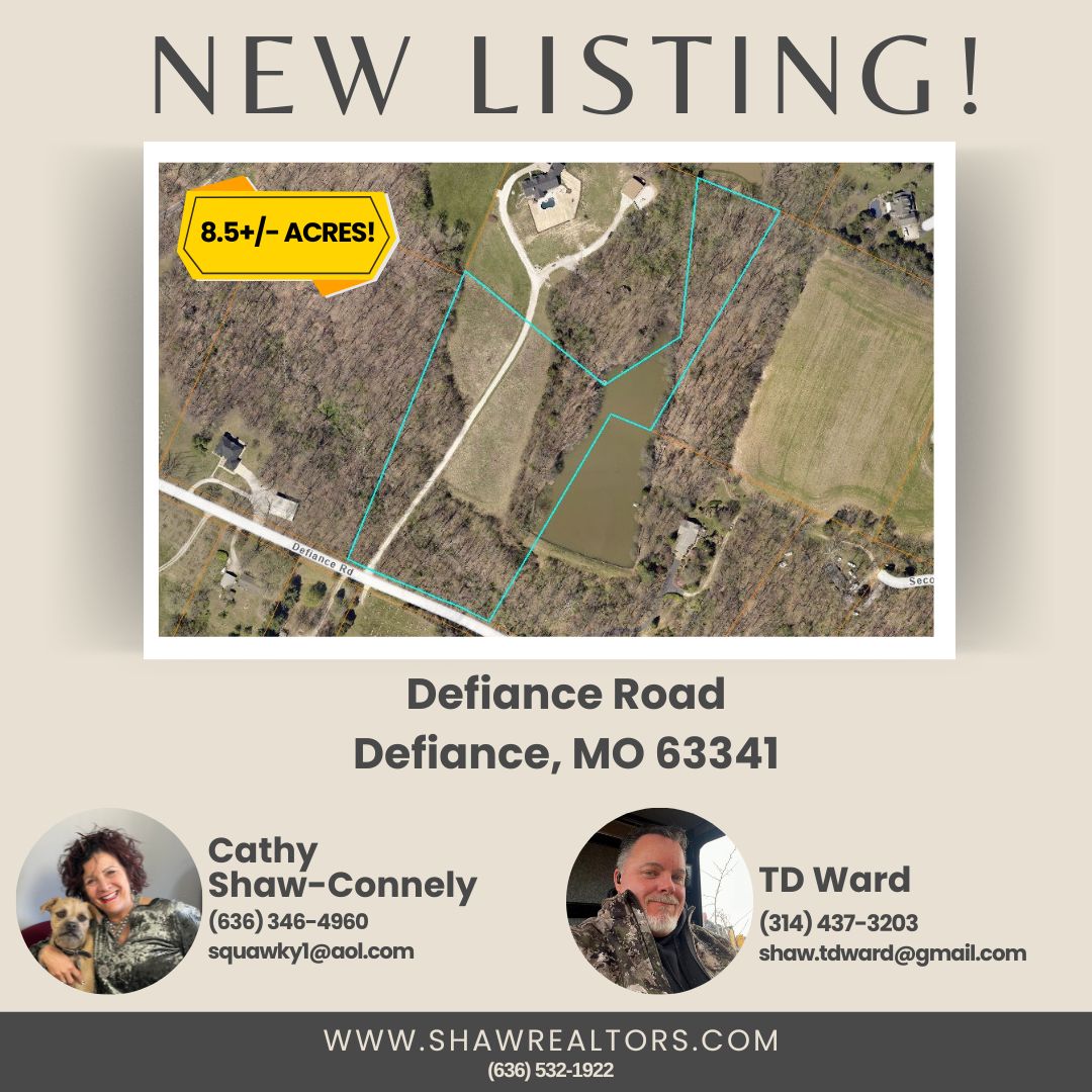 squawkyone's tweet photo. New Listing &amp; Featured Listing of the Day!

📍Defiance Road - Defiance, MO 63341

 $425,000

For more info please call:

Property Listed By:
Cathy Shaw-Connely
(636) 346-4960

TD Ward
(314) 437-3203

Tom Shaw Realtors
(636) 532-1922

 #realestate #realtor #defiance #forsale https://t.co/zPs90ucSlg