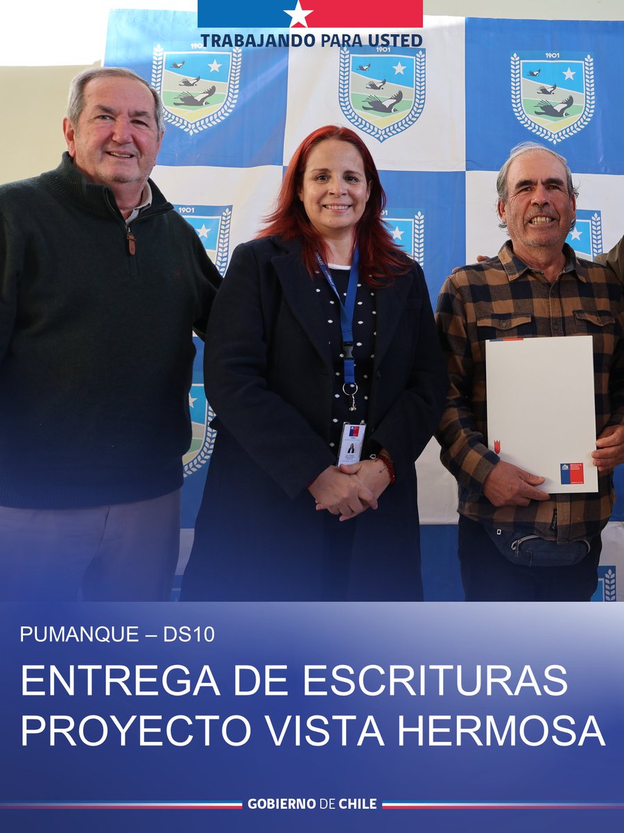 serviuohiggins's tweet photo. 🌟Entrega de Escrituras Proyecto Vista Hermosa 

👉🏼En una emotiva ceremonia 21 familias, de la comuna de Pumanque, recibieron ayer las escrituras de sus viviendas, desarrolladas bajo el Programa de Habitabilidad Rural DS10 
 
Muchas Felicidades 🎉 https://t.co/uqNA1sr09h