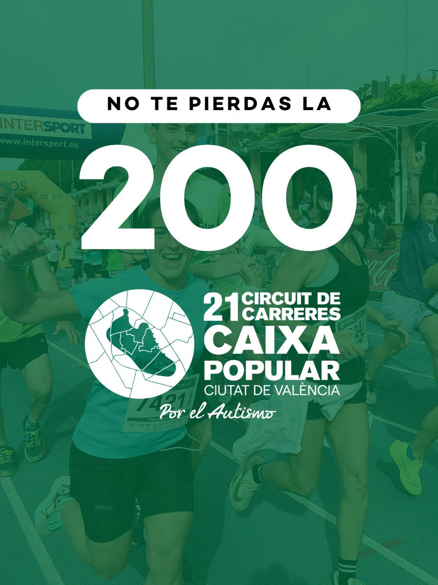 CtoValencia's tweet photo. Llevamos 199 carreras… y este domingo llega la 200🏃

21 años después de la primera prueba, el Circuit de Carreres Caixa Popular Ciutat de València sigue haciendo historia con la VIII Carrera Marta Fernández de Castro.

¿Corremos la 200?

INSCRIPCIONES:
🔗https://t.co/lKhhBORDeq https://t.co/R4zYCMBx7s