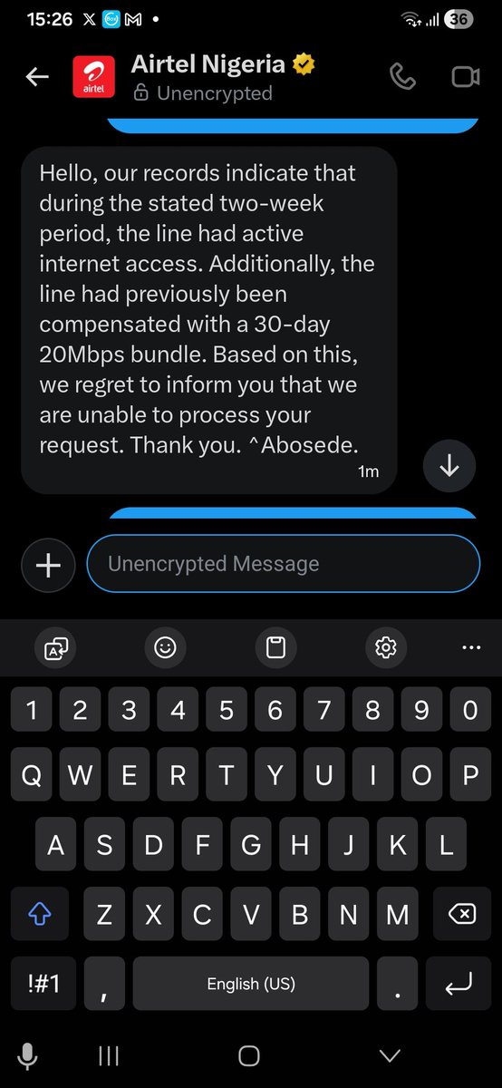 EntYuno8786's tweet photo. @AirtelNigeria @ConsumersNCC @NgComCommission @fccpcnigeria Dear Abosede, your claim that the line had internet access was false. Because your response yesterday confirmed that the issue was resolved yesterday. No worries though, at the expiration of this current subscription, I won't renew again https://t.co/rZifjiFaaH