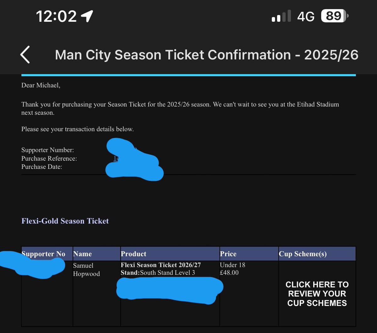 mike115_3's tweet photo. First season ticket secured. Proud dad moment. Blue is forever the best team in the land @ManCity https://t.co/LcUfcRt7V0