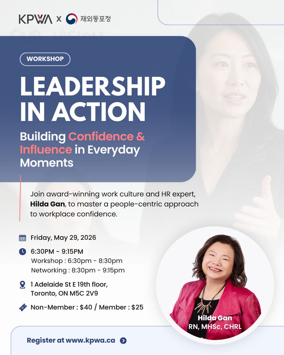 pplbright's tweet photo. Hilda will be facilitating 'Leadership In Action – Building Confidence &amp; Influence in Everyday Moments' with the Korean Professional Women’s Association (KPWA) for #AsianHeritageMonth on May 29.

Learn more &amp; register here: https://t.co/CwElmPBl3G https://t.co/QubOjWaAz0