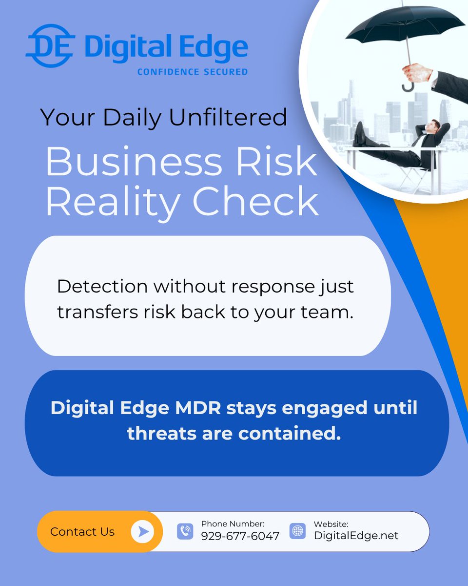 DEVentures's tweet photo. 🛡️ Managed Detection and Response Is Defined by Follow‑Through.

Learn how Digital Edge managed detection and response stays engaged through resolution:
🔗 https://t.co/PdnbEWvQ0e

#ManagedDetectionAndResponse #MDR
#IncidentResponse #ThreatContainment #SecurityOperations https://t.co/ac5TEPJldP