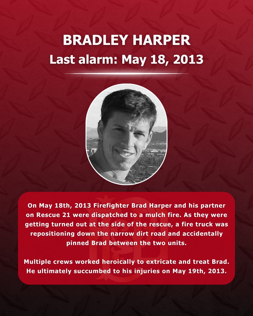 PHXFire's tweet photo. IN REMEMBRANCE: Today marks 13 years since we lost Firefighter Bradley Harper. Today and every day, #PHXFire honors his service and sacrifice. https://t.co/KHPP8pGI6c