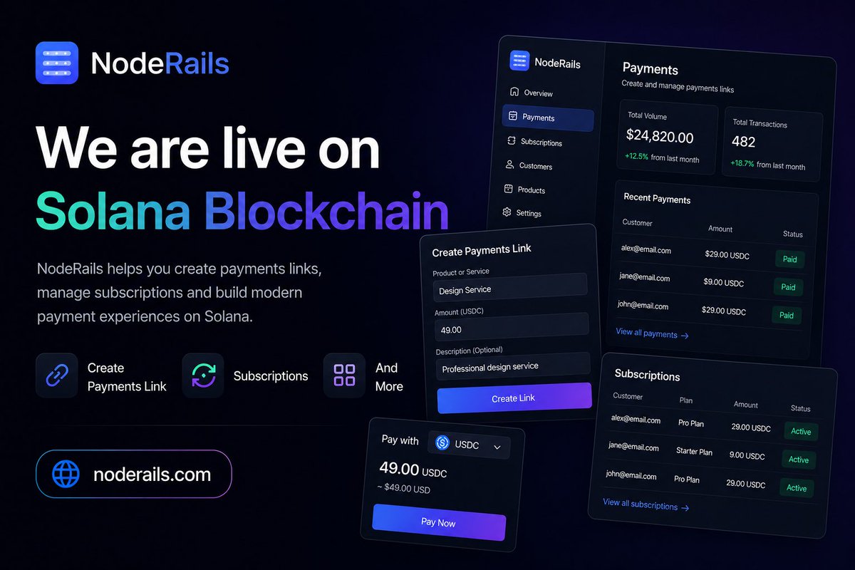 noderails's tweet photo. We are live on @solana!
Start accepting crypto payments with built in chargeback protection and fraud prevention. Create and accept payments worry free with NodeRails.
#payments #solana #subscriptions #chargeback https://t.co/6yP5NlkutZ