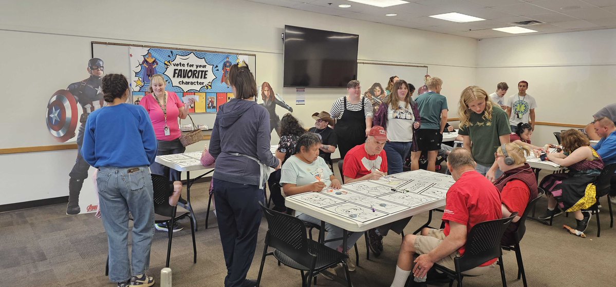 _CountyLibrary's tweet photo. 🦸✨ Superheroes took over #TheCountyLibrary in Sandy at All Ability! Guests made comic-inspired pins, voted for favorite heroes, colored manga and superhero sheets, and got cartoon portraits. It was an action-packed day full of creativity, excitement, and fun for everyone! 💥📚 https://t.co/MkEADb11uE