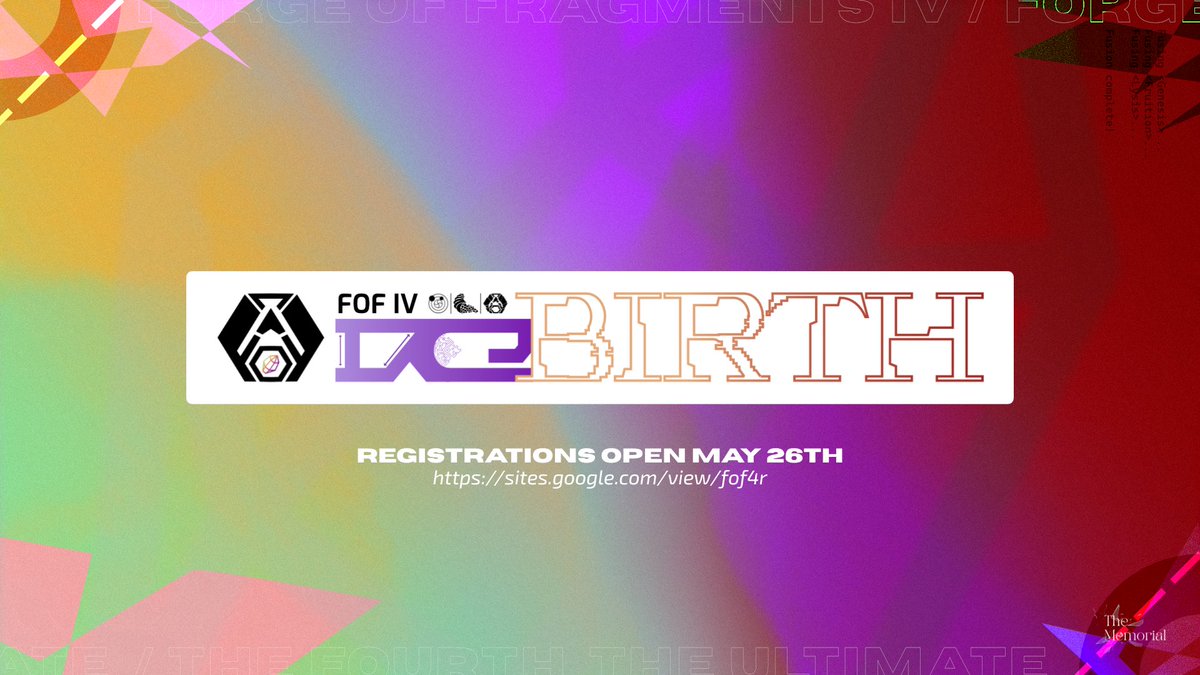 TheMemorialArc's tweet photo. // fusion complete

「FOF IV: reBIRTH」
Registrations open May 26th

(link in replies) https://t.co/ZXPKOtc7Hu