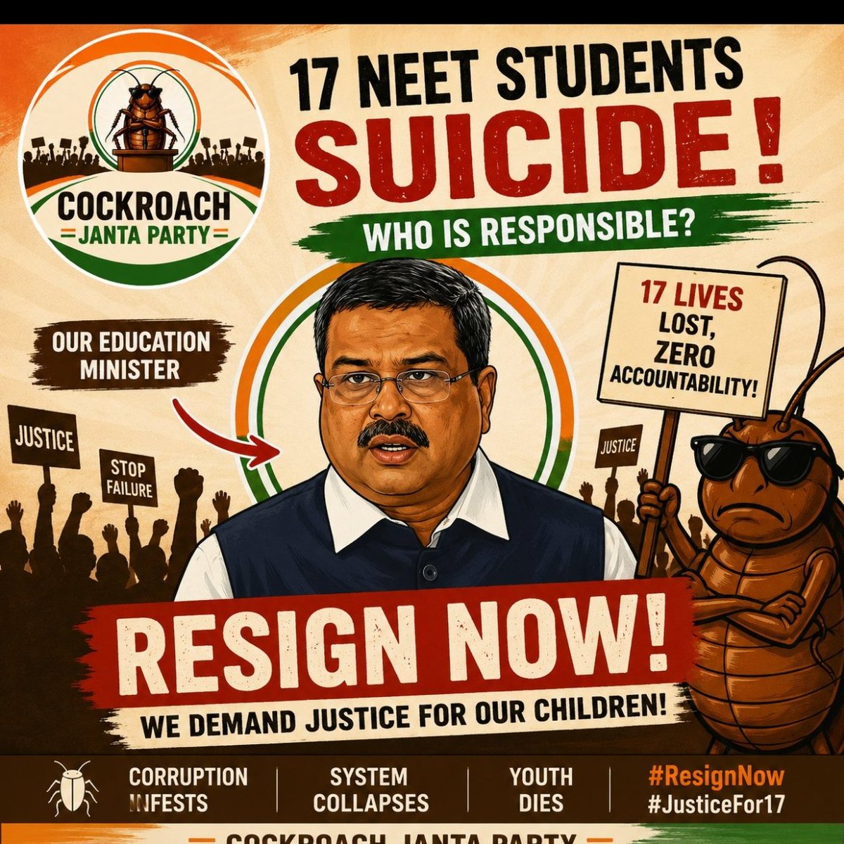 Chatur0872789's tweet photo. It's time to resign if you can't protect future doctors that means you can't protect our beloved Indians. 
#DharmendraMustResign https://t.co/OzG2cwt1Fb