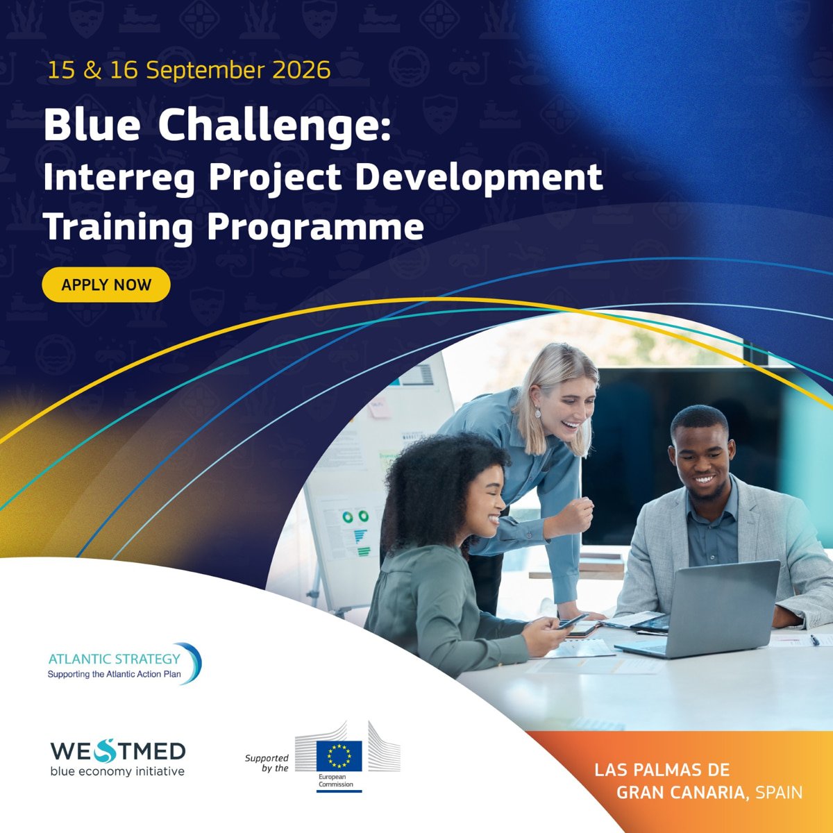 WestMedStrat's tweet photo. ⚡️Good news for young #BlueEconomy talent: the #BlueChallenge deadline is extended to 26 June.
Apply today for this unique Training Programme and level up your skills to develop fundable, high‑impact Interreg proposals - incl. a chance to shine at the Atlantic-WestMED Stakeholder Conference 2026!
Info👉https://t.co/WXE7SgjkdQ
@EU_MARE @cinea_eu @interreg_eu @InterregEuroMED @interregnextmed @INTERREGMAC