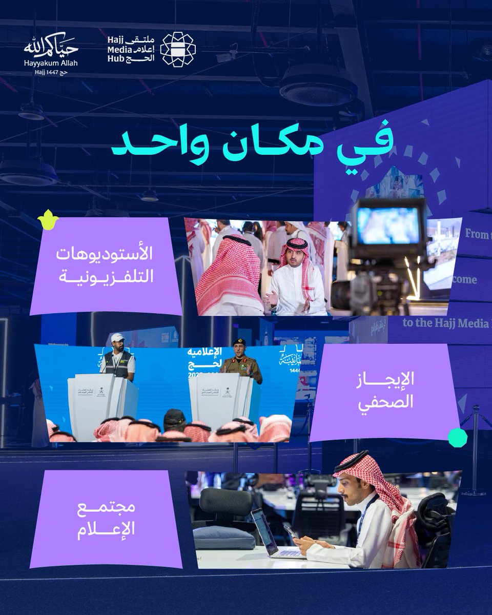 HajjMedia's tweet photo. داخل #ملتقى_إعلام_الحج تمتد رحلة الزائر بين مساحاتٍ إعلامية تروي تفاصيل الحج، وتنقل مشاهد الخدمة والعناية بضيوف الرحمن.

سجل الآن:
https://t.co/pPXHELO43z https://t.co/BFhklk31xE