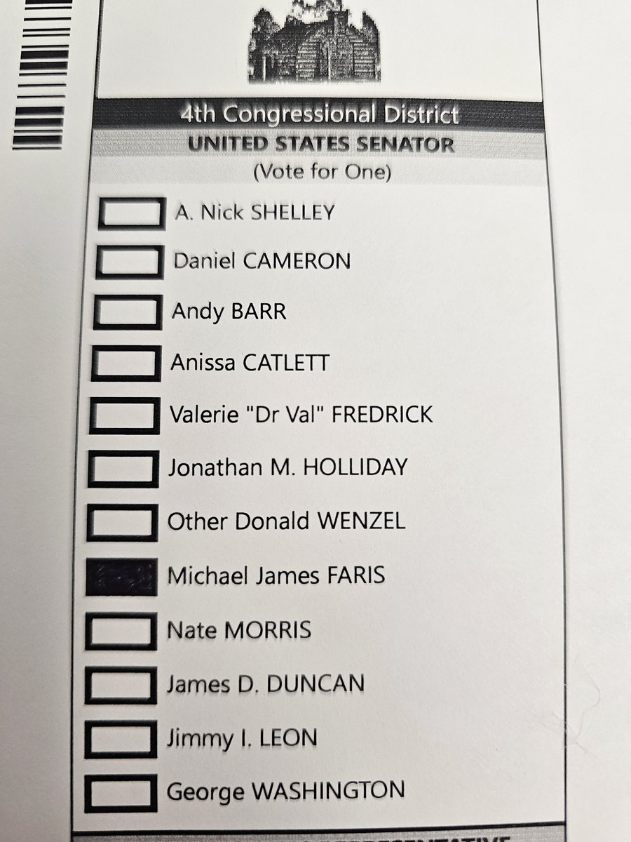Patriot_41042's tweet photo. I couldn't be more proud to vote for @faris4senate_ky, Michael Faris for U.S. Senate! 🇺🇸 Boone County Strong! 🗳️
#TEAMFARIS #FarisForSenate #KentuckyFirst https://t.co/ohUkm2jLdx