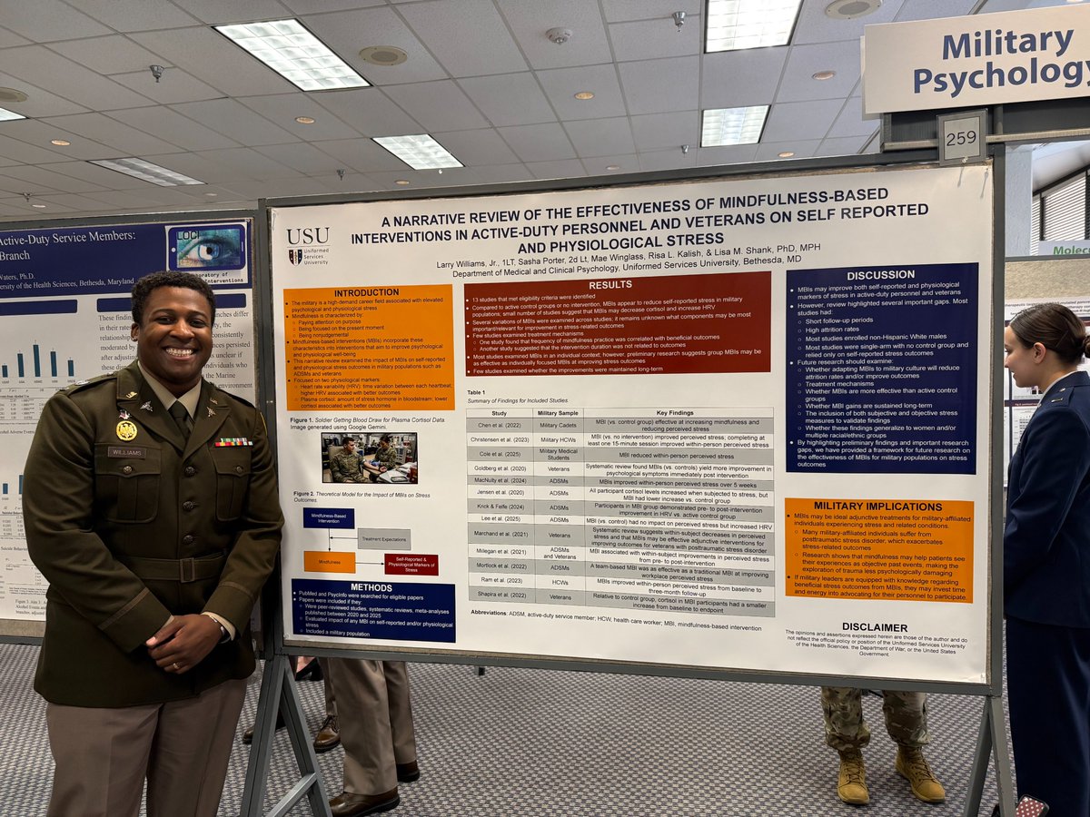 DefensePsych's tweet photo. On May 13, several MPS students presented research posters as part of USU Research Days. Pictured here, 1LT Kyra Brettler presented a poster based on her thesis, "Transcranial Magnetic Stimulation (TMS) in the Military Health System: A System-Wide Analysis." https://t.co/4B2wd6pt0i