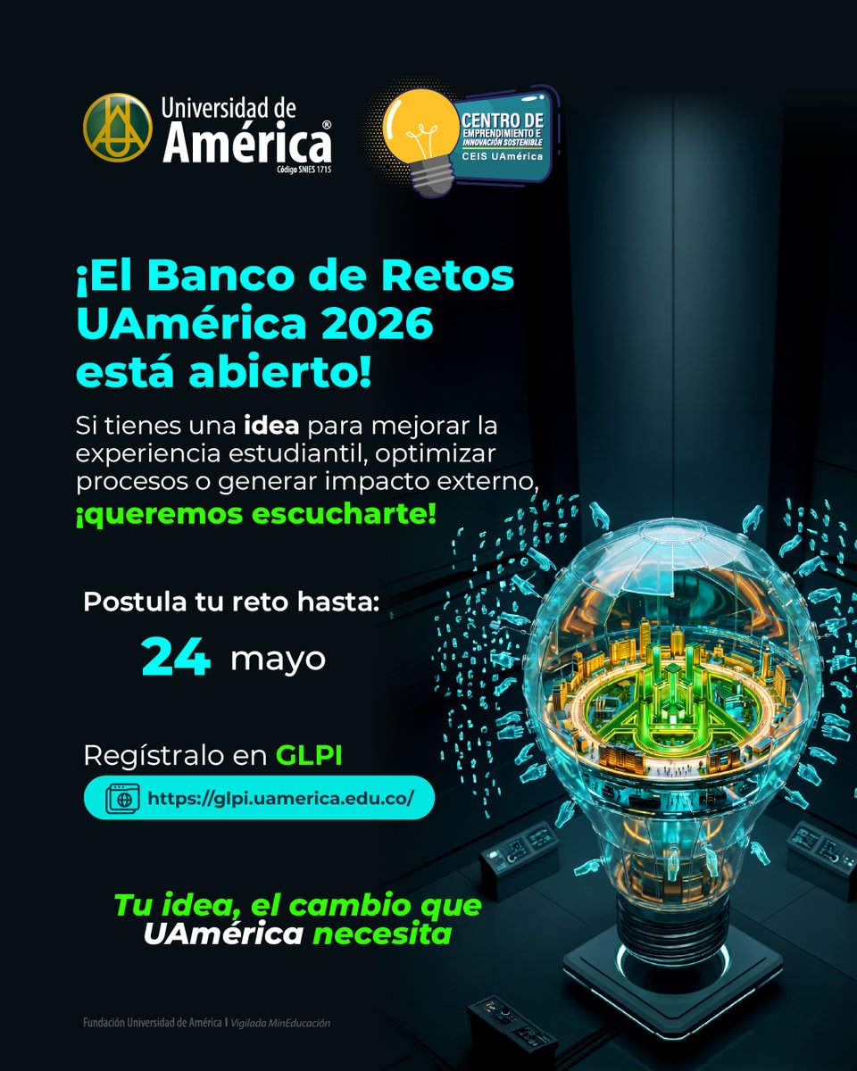 F_UAMERICA's tweet photo. 💡Las grandes transformaciones comienzan con una idea… la tuya

👉 Consulta los términos de la convocatoria en: https://t.co/QTjJg0ygIi

#SomosUAmérica
#CEIS
#BancoDeRetos 
#UAméricaEmprende https://t.co/CQO4tzYKlS