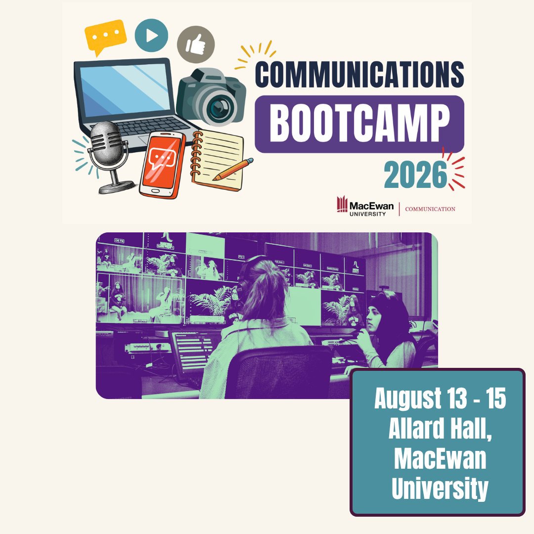 MUCommunication's tweet photo. We’re excited to announce our 4th annual Communications Bootcamp for underrepresented youth in Grades 10–12 in Edmonton, Aug. 13–15, 2026! 🎙️📸

Apply here: https://t.co/wFNLkQwmft

#CommunicationsEducation #YouthEmpowerment #Edmonton #MediaDiversity https://t.co/KgFegW0xVs
