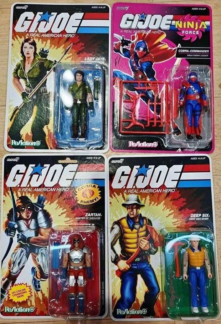 Toyhuntersholl2's tweet photo. Newest wave of G.I. Joe Reaction Plus leaks and boy these are slick! Not surprised with that Lady Jaye and that Zartan is awesome!
Thanks to @TheFullForce for posting!
#reaction #gijoe #oring #cobra #super7reaction https://t.co/q6EiNubnff