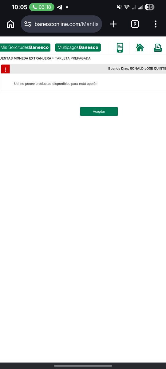 crisma274's tweet photo. @Banesco buenos dias amigos compre divisas electrónicas pero como hago para retirar estoy intentando sacar la tarjeta prepagada y me sale este error https://t.co/qUmIVRrftC