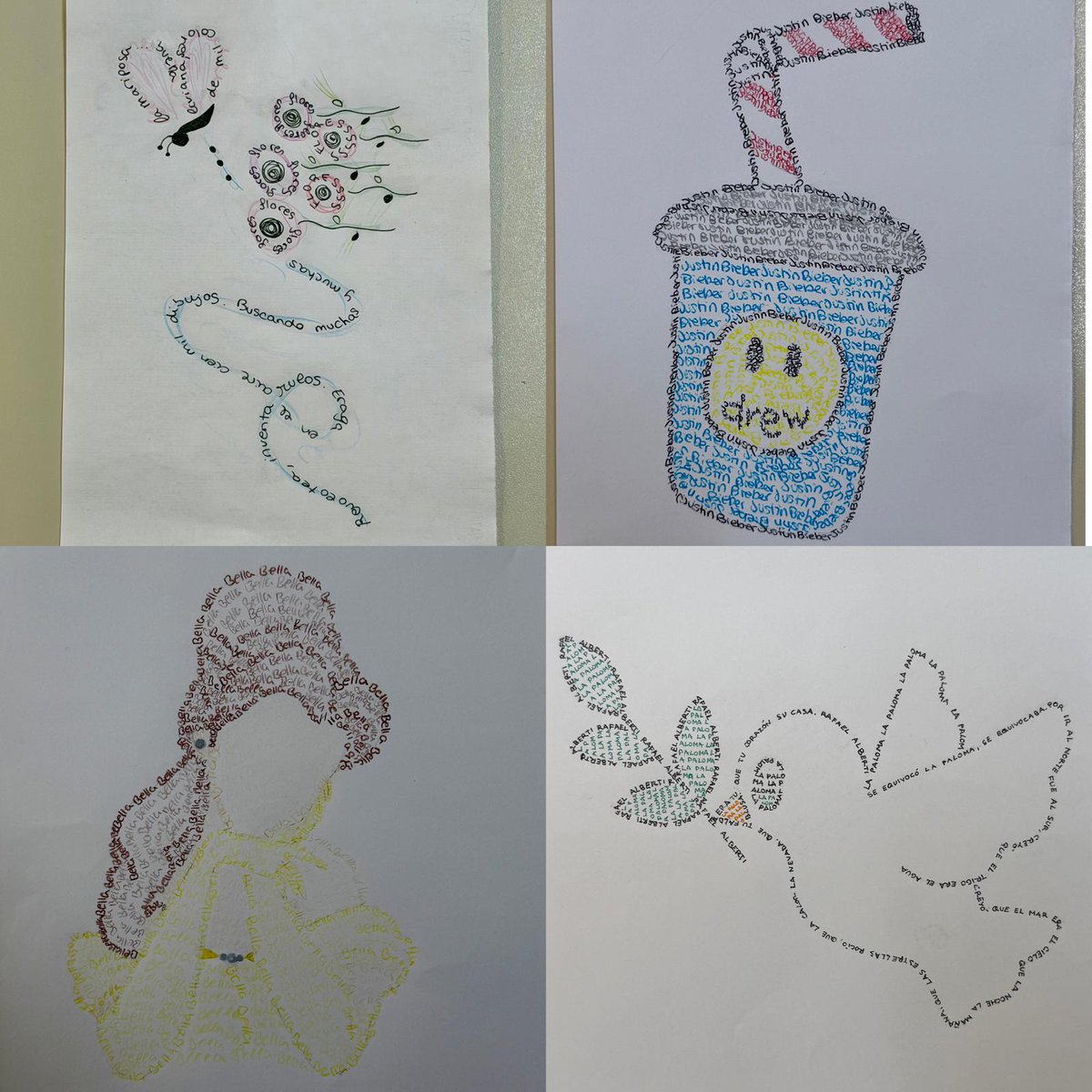 DiscipulasLeon's tweet photo. Nuestros alumnos de 4º de la ESO, después de haber estudiado las Vanguardias en Lengua Castellana y Literatura, han creado sus propios caligramas. 

Son unos verdaderos artistas. 😍😍 

¡Ahí tenéis la prueba! 👏🏻

#caligramas #lengua #artistas #leonesp https://t.co/BKOyfePuNy