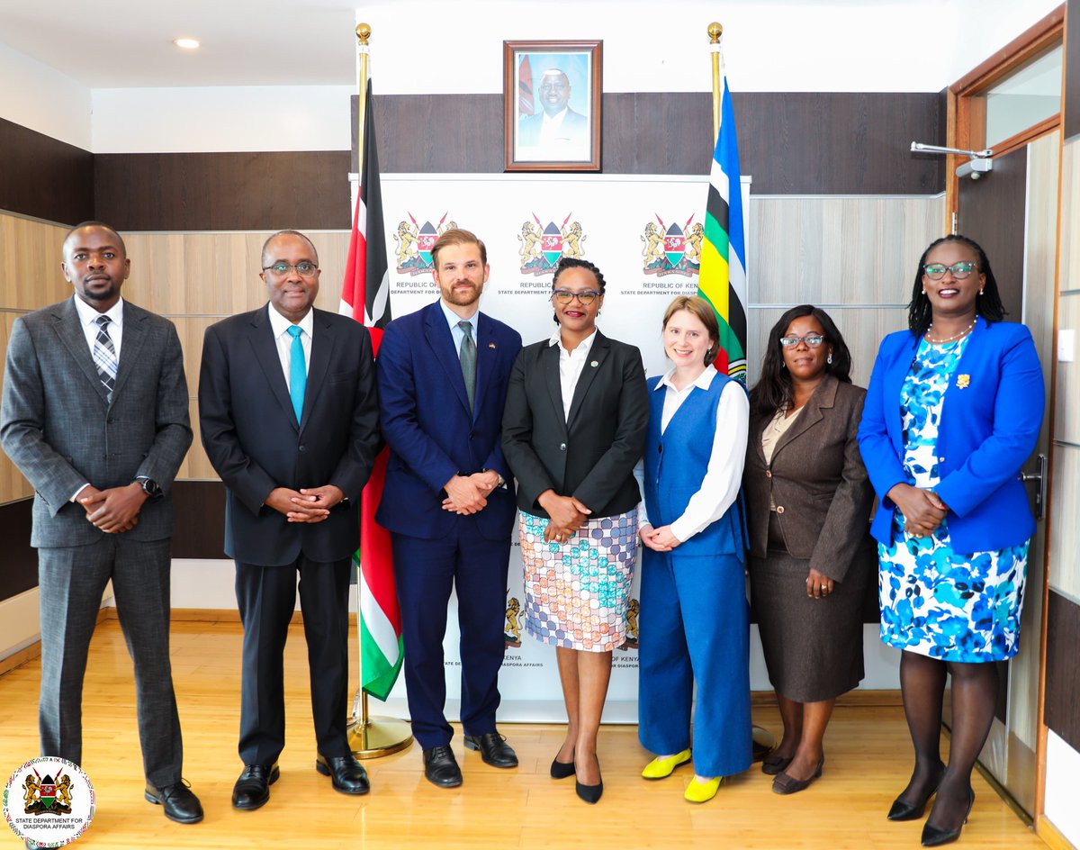 Diaspora_KE's tweet photo. @Diaspora_KE Principal Secretary, Ms. @roselinenjogu, today held a courtesy meeting with Amb. Dr. Ludwig Jung, Germany’s Ambassador for Migration Cooperation.

The meeting served as an introductory engagement with the newly-appointed Ambassador and provided an opportunity to review progress since the signing of the Kenya–Germany Labour Mobility Partnership and the establishment of the Joint Implementation Committee.

Discussions underscored key milestones achieved to date and emphasized the need for sustained diplomatic engagement and coordinated implementation to deliver sustainable, mutually beneficial outcomes for both countries.

Amb. Jung, joined by Mr. Alexander Fierley, Deputy Head of Mission at the German Embassy in Kenya, and Ms. Sophie Westhof, Desk Officer for the Middle East and North Africa at the German Federal Foreign Office, commended the State Department for Diaspora Affairs for its work implementing the Agreement, particularly its focus on ethical recruitment, worker protection, and raising public awareness of legal migration pathways.

He also acknowledged the Kenyan diaspora in Germany for its constructive role in fostering integration and strengthening people-to-people ties.

The meeting explored opportunities to expand cooperation between Kenya and Germany into additional sectors, including engineering, ICT, construction,hospitality, among others.

Also in attendance were Amb. Isiaya Kabira, Secretary for Diaspora Investment, Savings and Entrepreneurship (ISE); Ms. Irene Karari, Director in charge of the Skills and Expertise Division; Ms. Anne Mruche, Deputy Director, Skills and Expertise Division; and Mr. Philip Opwora, SFSO. #KenyaGermanyRelations