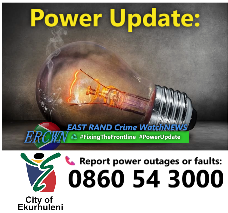 cbdoilRSA's tweet photo. ⚡ #GermistonPowerUpdate
The City is aware of a power outage affecting several areas due to vandalism impacting the electricity network. 🚧
📍 Affected: #Rondebult Ext 1, #BuhlePark, #Leondale, #Roodekop Ext 11, 25 & 31, #Phumula Ext 21 & 22, #Mapleton Ext 10 and #RoodekopIndustrial.
🔎 The fault has been located and technical teams are attending to the matter.
⏳ No ERT available at this stage. Updates to follow. 
📞 To report electricity faults and outages, contact the City of Ekurhuleni Call Centre: 0860 54 3000 
#ServiceDeliveryInAction.
Our technical teams are on site assessing the fault and working towards a safe restoration of supply. 📷
📷 Let’s work together to protect our infrastructure
#FixingTheFrontline
#PowerUpdate #noelectricity #powertothepeople

For the TRUTH click on the link : https://t.co/APVejxj3ND

EAST RAND Crime Watch and Sports NEWS
WhatsApp +27 61-024-0577
Face Book : Wild Side Safari
Instagram : @ercwnsa
X - Twitter-: @cbdoilRSA
You Tube : East Rand Crime Watch News
#EastRand #CrimeWatch #SportsNews #SchoolSportsNews