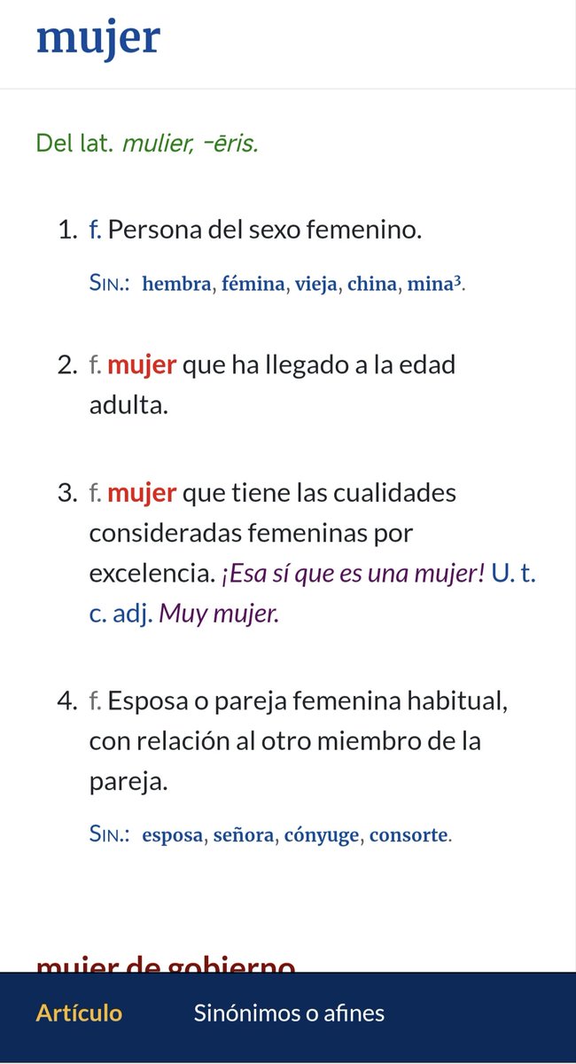 josemadel86's tweet photo. @DivinaCome3720 @UN_Women Aquí tienes de la RAE la definición de mujer. 
En la primera aceptación, donde dice sexo, no define que sea de forma biológica. https://t.co/b5CG3b2hv8