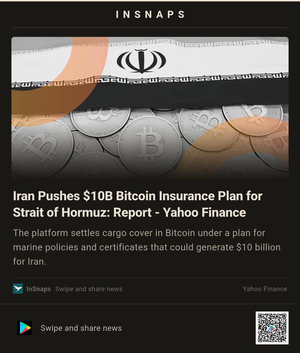 BuildWtPrakhar's tweet photo. Iran Pushes $10B Bitcoin Insurance Plan for Strait of Hormuz: Report - Yahoo Finance
From InSnaps — Swipe Through News That Matters. https://t.co/MJvBLnUELy
#Crypto #YahooFinance #Confrontation #Taiwan #Pushes #Bitcoin #Insurance https://t.co/DS7p80owwO