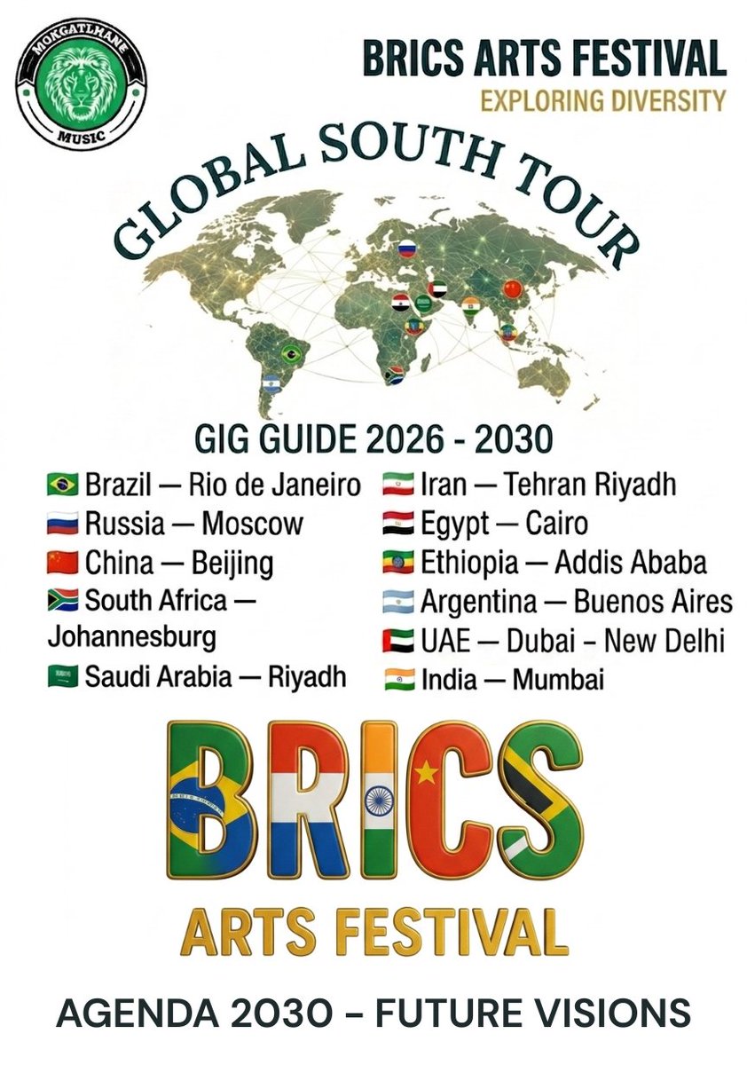 MOKGATLANEMUSIC's tweet photo. BRICS ARTS FESTIVAL - GLOBAL SOUTH TOUR 

#BRICS #AiMeetsArt #BRICSArtists
#BRICSArtsFestival #BRICSYouthDevelopment https://t.co/zki8sSbvjX