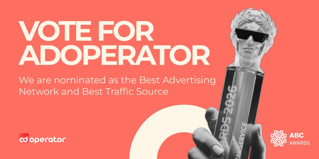 AdoperatorDSP's tweet photo. We're nominated at ABC Awards 2026 as:
 🏆 Best Advertising Network
 🏆 Best Traffic Source

If you’ve worked with us and think we deserve it, we’d really appreciate your vote!

Voting closes on May 24: https://t.co/gTodZlJwoo https://t.co/R2Ff1zKV0D