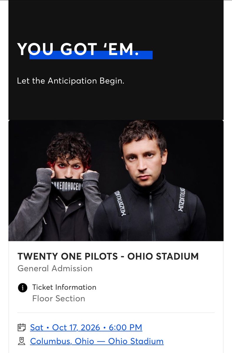 davidack3rman's tweet photo. got like 5k in the queue and thought i was screwed. took like ten minutes, but i’ve successfully won my last ticketmaster tøp war (for now). also… fees being $40!?!? EXECUTE TICKETMASTER https://t.co/irNSeg2xru